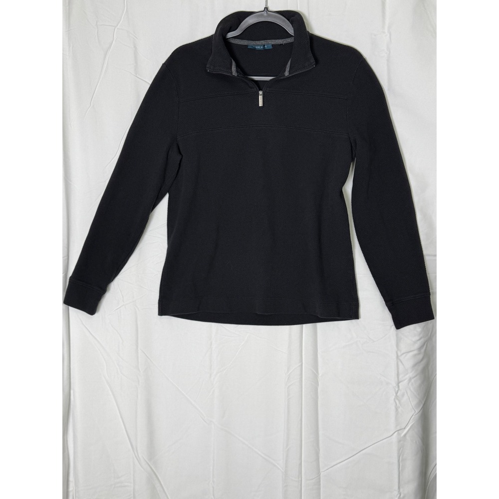Perry Ellis Mens Black Textured 1/4 Zip Long Sleeve Pullover Sweater Size Medium